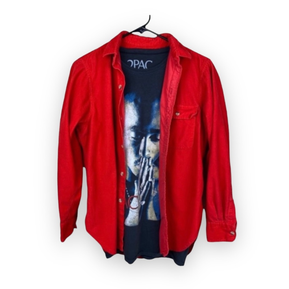 Corduroy Button Up Shirt Red Collar Jacket Pierre Cardin Womens Size 14